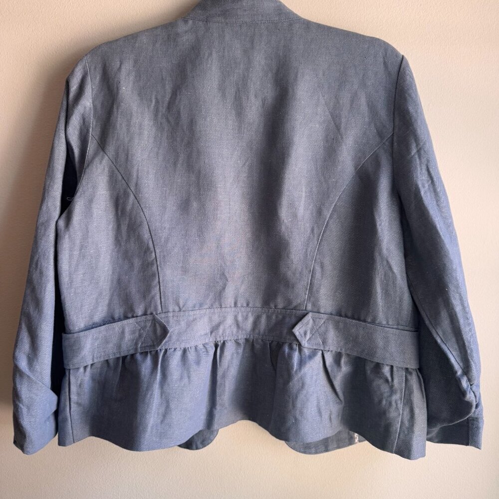 Chico's Womens Blazer Size 1 Blue Cotton Linen Blend Military Style - Picture 2 of 7
